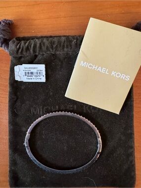 Michael Kors Silver Tone Hinged Bracelet with Gold Tone Studs
